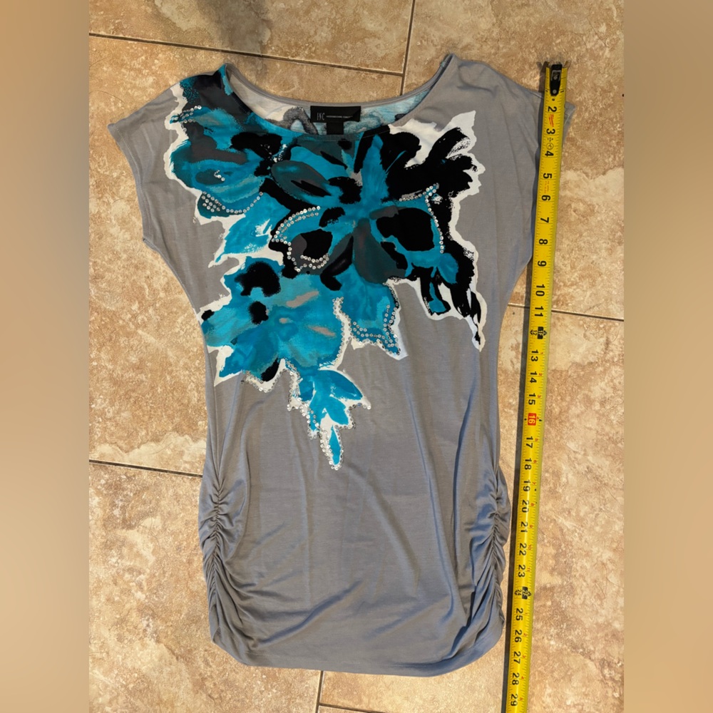 INC Gray Flower Abstract Tunic Top - Sz small